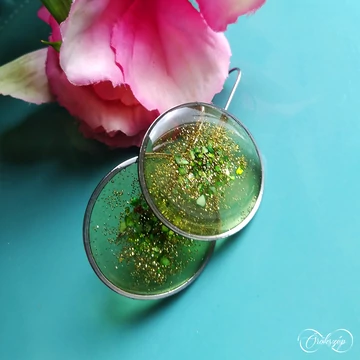 olivazöld csillogó nagy kör fülbevaló